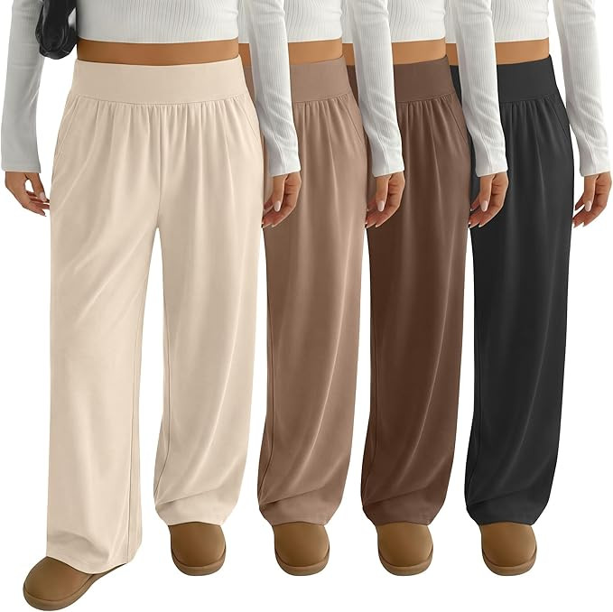 4 Pack Women's Plus Size Yoga Pants Wide Leg High Waist Sweatpants Casual Baggy Joggers with Pock... | Amazon (US)