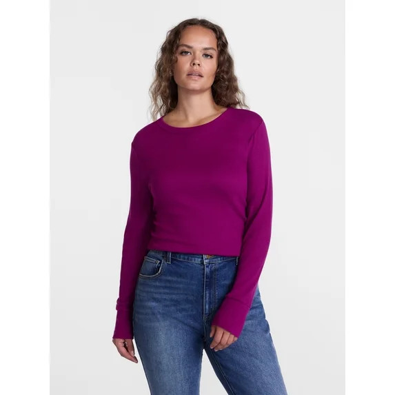 Scenario Women's and Women's Plus Rib Tee with Long Sleeves, Sizes XS-4X | Walmart (US)
