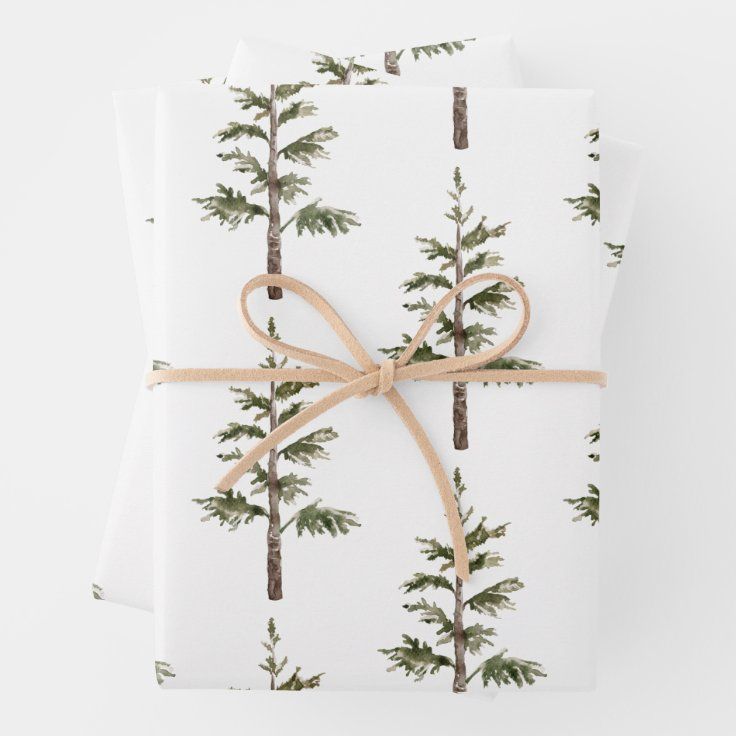 Modern Watercolor Christmas Green Pine Tree Wrapping Paper Sheets | Zazzle | Zazzle