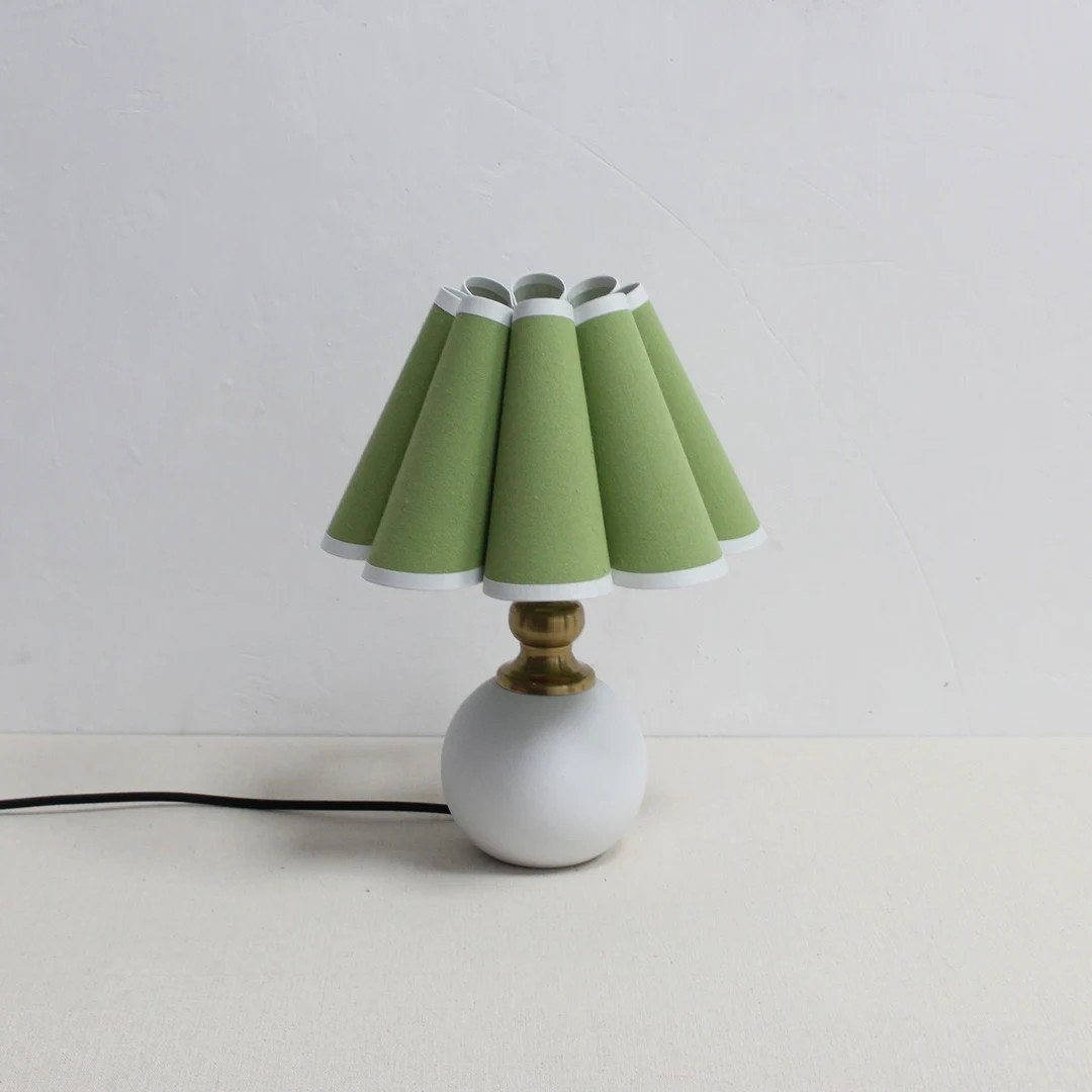 Duzy Handmade Scallop Shape Green Fabric With Beige Trim and Ceramic Base Table Lamp-97, 110-240v... | Etsy (US)