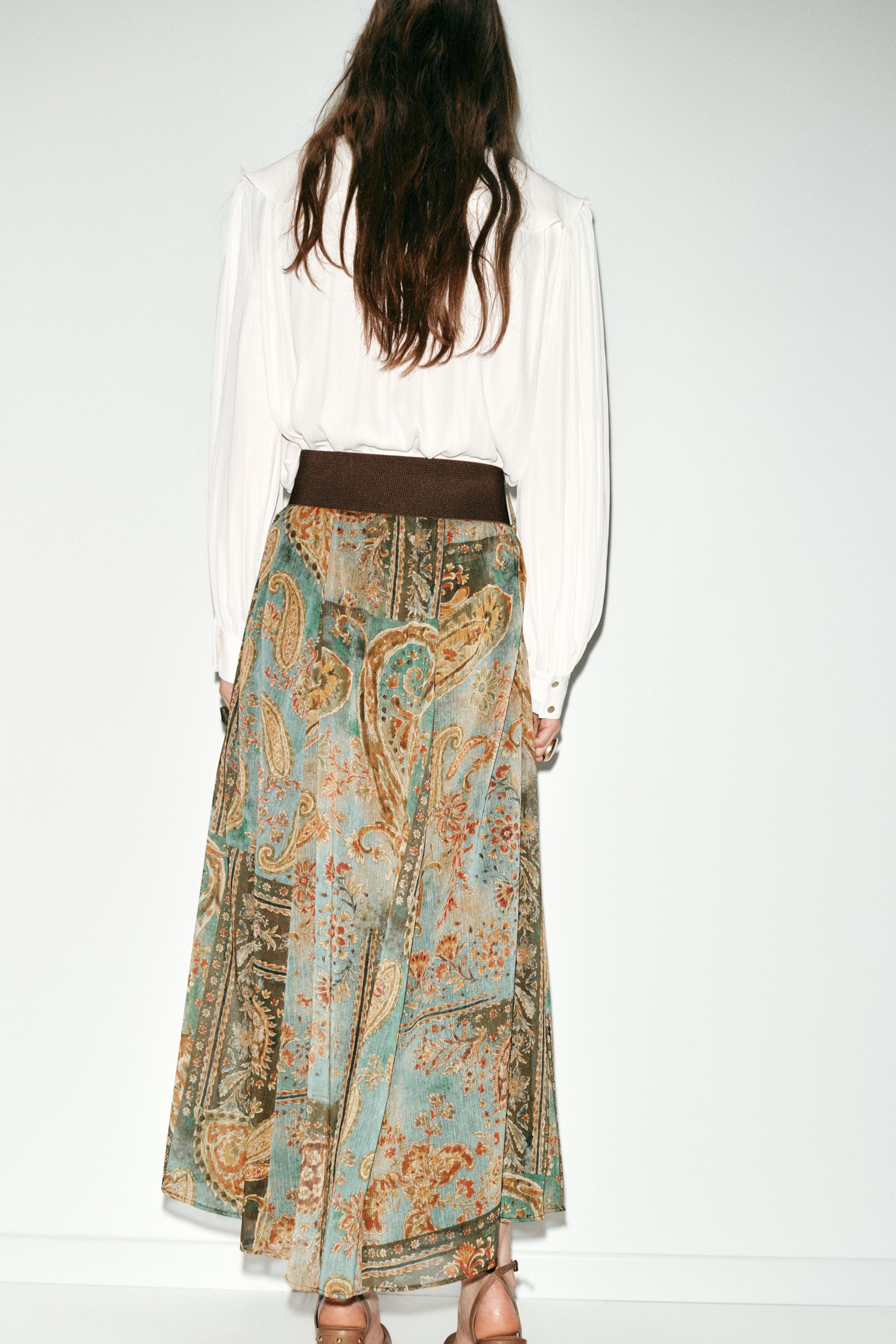 PRINTED MIDI SKIRT WITH BELT | Zara US