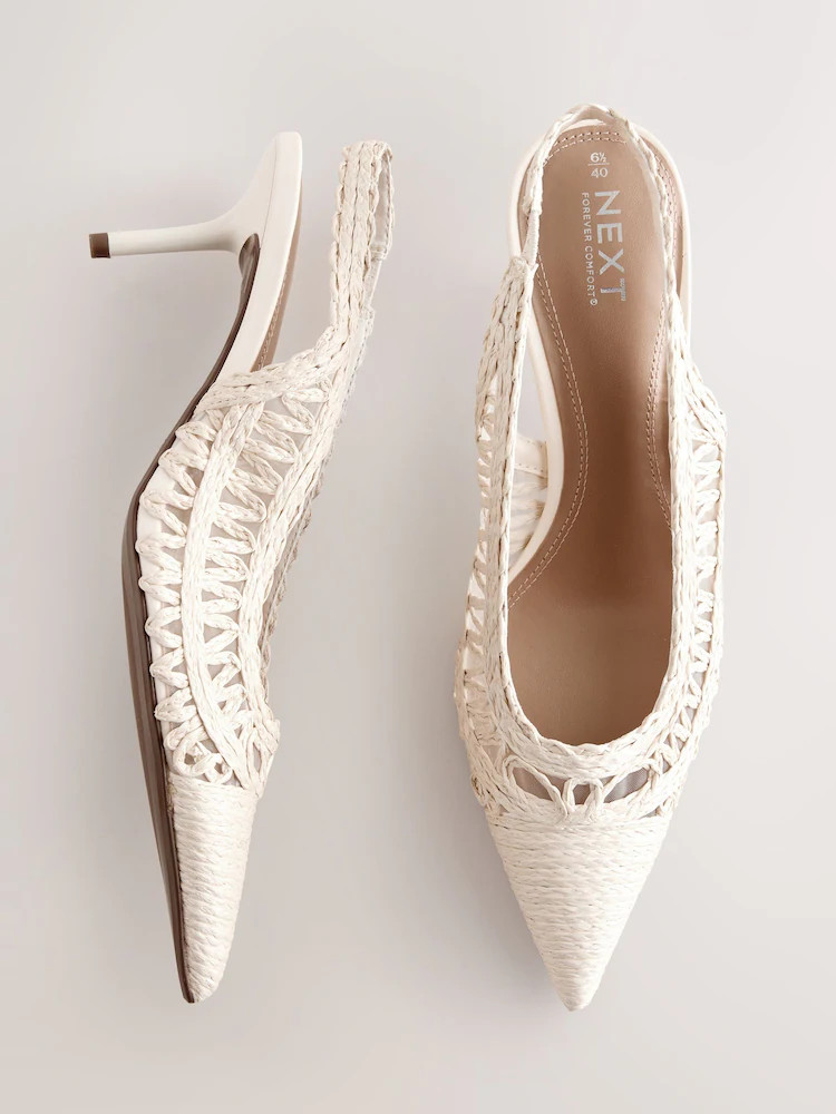 White Standard/Wide Fit Forever Comfort Raffia Point Toe Slingback Heels | Next US