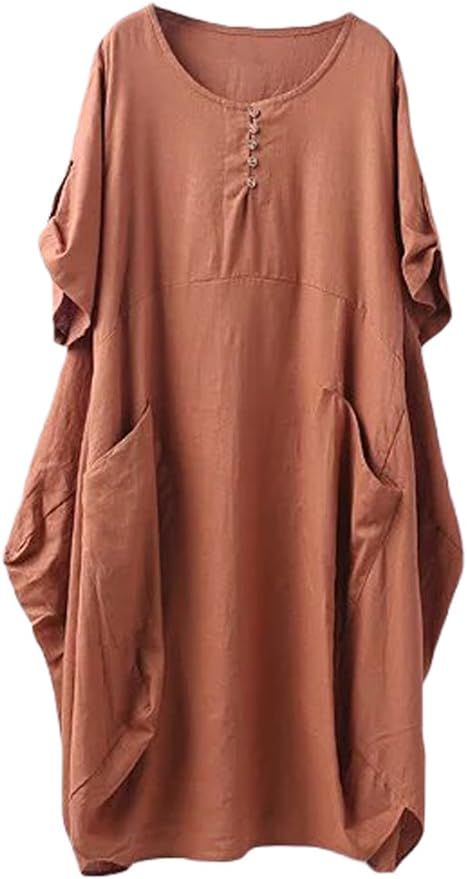 Minibee Women's Ruffle Oversize Casual Midi Dresses with Pockets | Amazon (US)