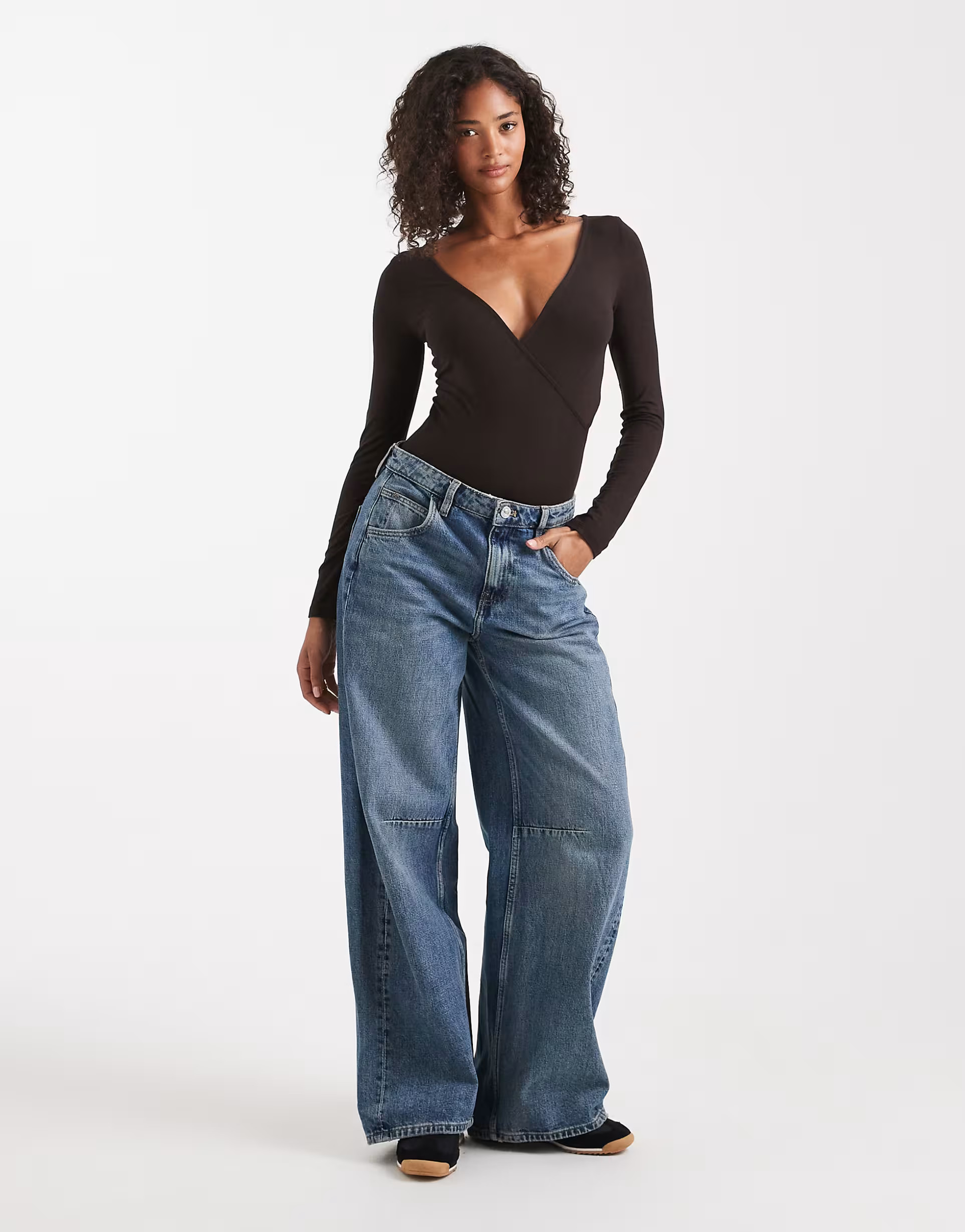 Miss Selfridge wrap long sleeve bodysuit in chocolate | ASOS | ASOS (Global)