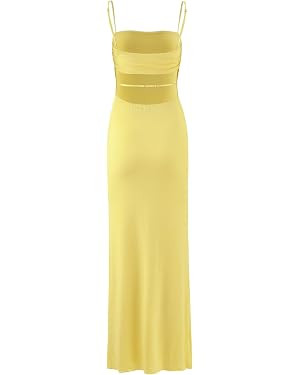 Women's Cutout Backless Maxi Dress Sexy Sleeveless Tight Slip Spaghetti Strap Long Dresses | Amazon (US)