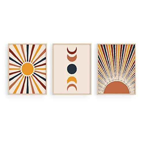 Haus and Hues Mid Century Modern Wall Art Boho Wall Decor - Set of 3 Sun Art Print Boho Wall Prin... | Walmart (US)