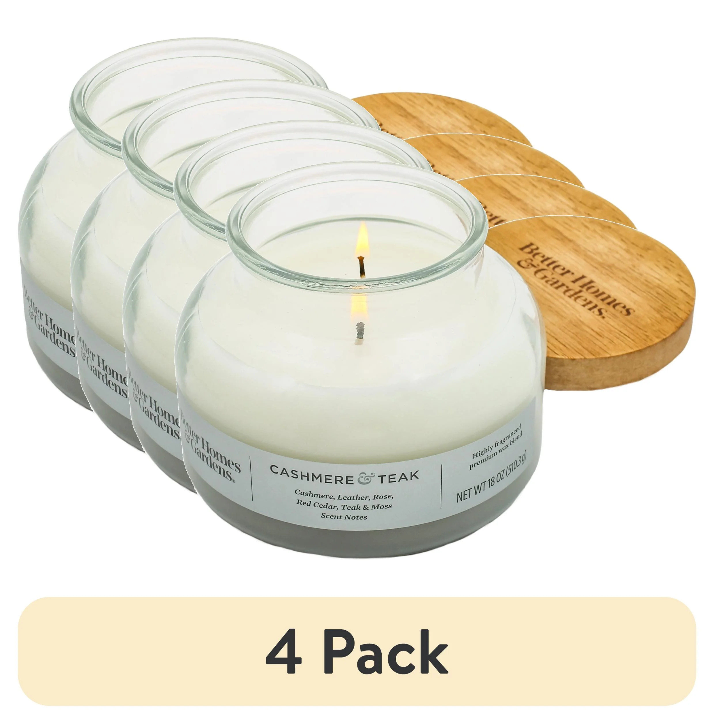 (4 pack) Better Homes & Gardens Cashmere Teak Scented 2-Wick 18oz Ombre Bell Jar Candle | Walmart (US)