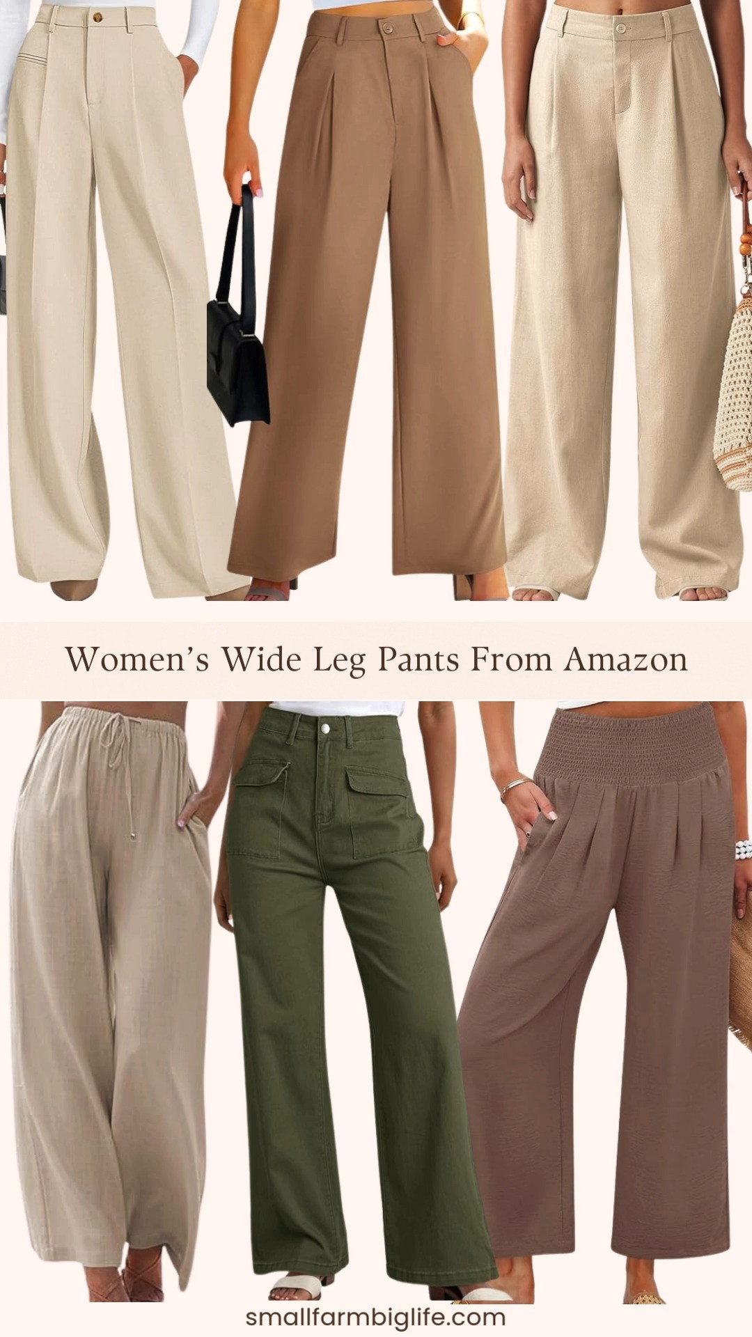 Wide leg pants you’ll live in 🤍 These Amazon favorites come in tan, olive, beige, and brown with flattering high waisted fits. Pull on, button front, pleated, and palazzo styles included. From cotton linen casual pants to wrinkle free dress pants, they’re easy, comfy, and effortlessly chic for everyday wear. 

 #LTKgrwm #LTKootd #LTKOver40