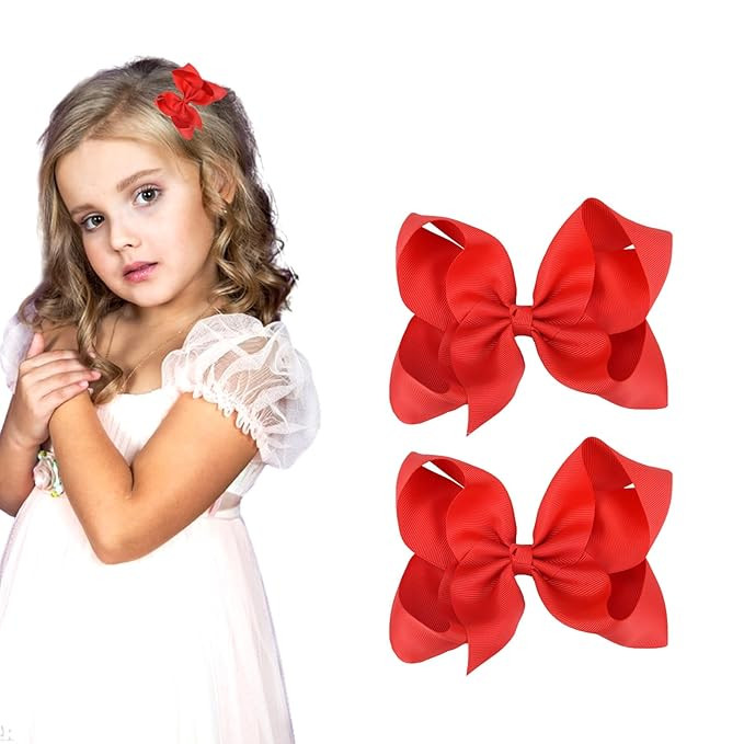 3 Inch Red Hair Bow Clips for Girls - Set of 2 | Amazon (US)
