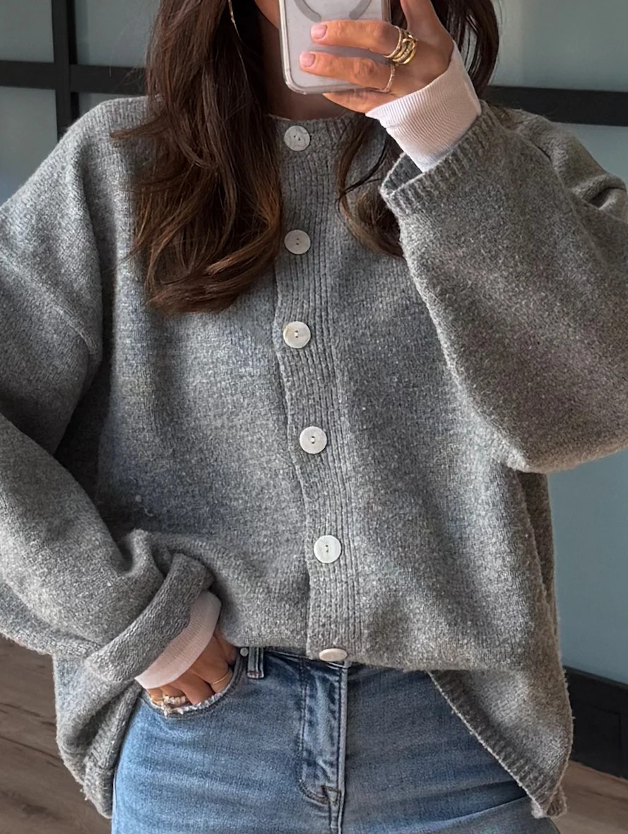 Shaffer Button Cardigan | Grey | Shop Talulah