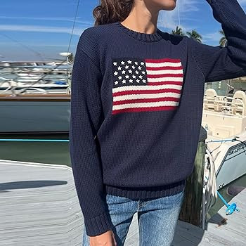 Luckinbaby American Flag Sweater for Women Striped Star Sweaters USA Sweatshirt Patriotic Knitted... | Amazon (US)