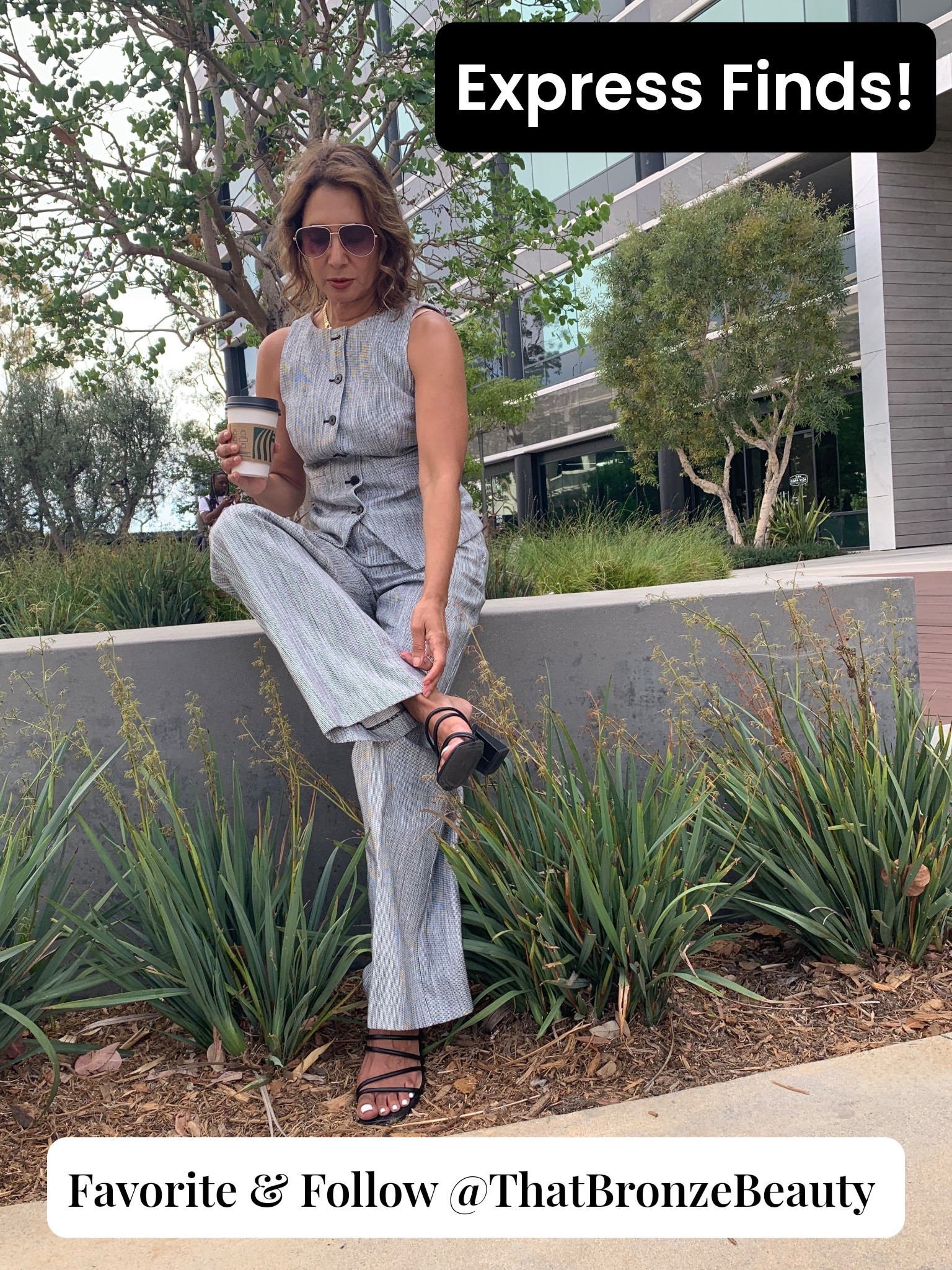 Express finds - this vest and trouser combo looks so so relaxed yet assertive in the offices. The shorts are perfect for summer suiting plus that fall transition, and will probably sell out super quick. Style with my favorite Melinda Maria pieces, and use code ChristinaB.

#LTKSeasonal #LTKWorkwear #LTKOver40