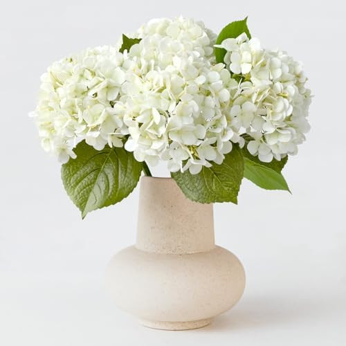 4PCS White Artificial Flowers Hydrangea 20" Real Touch Latex Faux Hydrangeas Silk Flowers with Gr... | Amazon (US)
