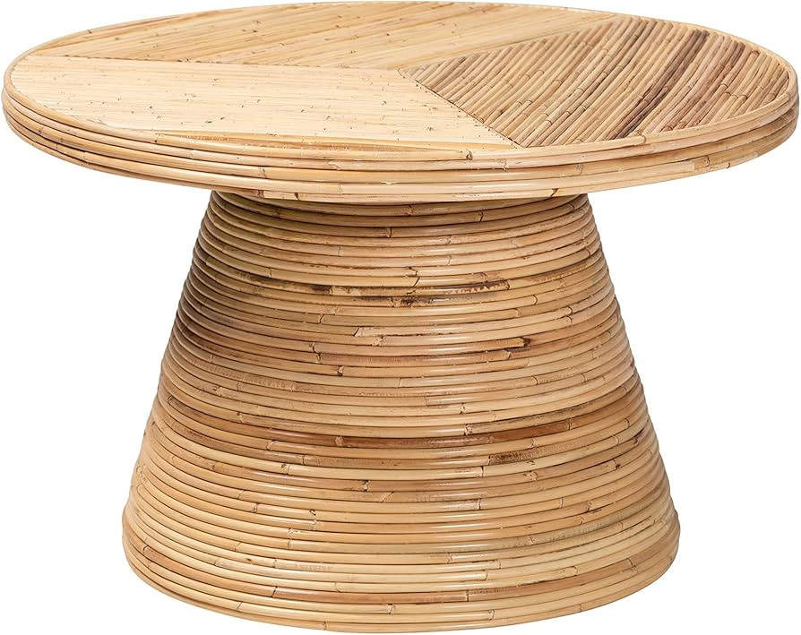 bali & pari Bella Modern Bohemian Natural Rattan and Mahogany Wood Coffee Table | Amazon (US)