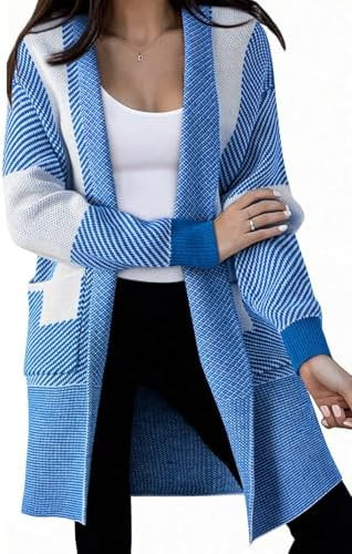 Astylish Women 2025 Open Front Long Sleeve Cardigan Casual Knit Sweaters Color Block Fall Outfits... | Amazon (US)