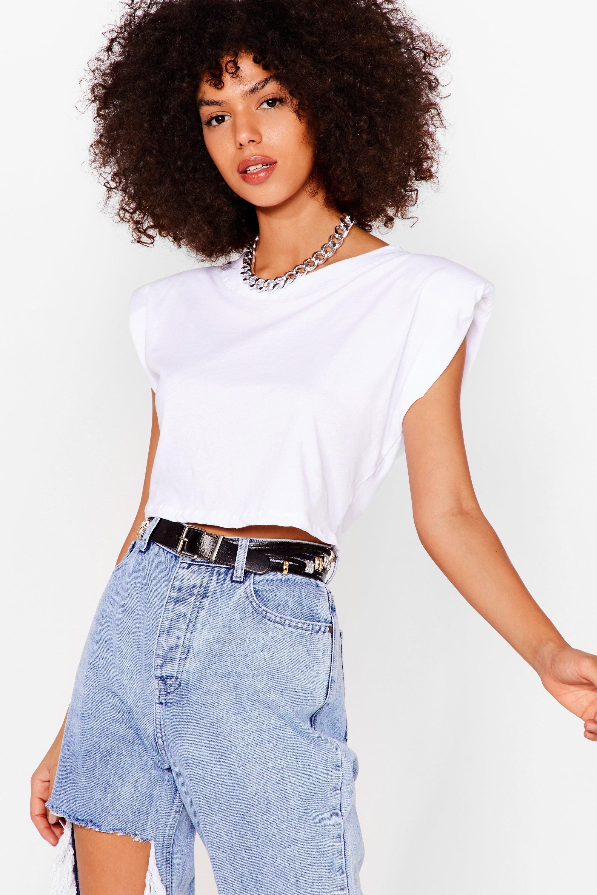 Womens Crop Right There Shoulder Pad Tee - White | NastyGal (US & CA)