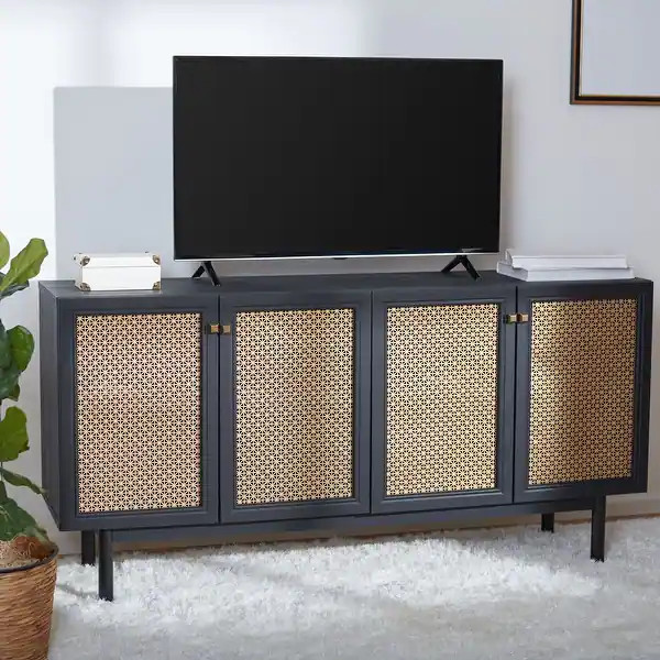 SAFAVIEH Piran 63-inch 4-Door Storage Media TV Stand - 63.1" W x 16.3" D x 31.7" H - Bed Bath & B... | Bed Bath & Beyond