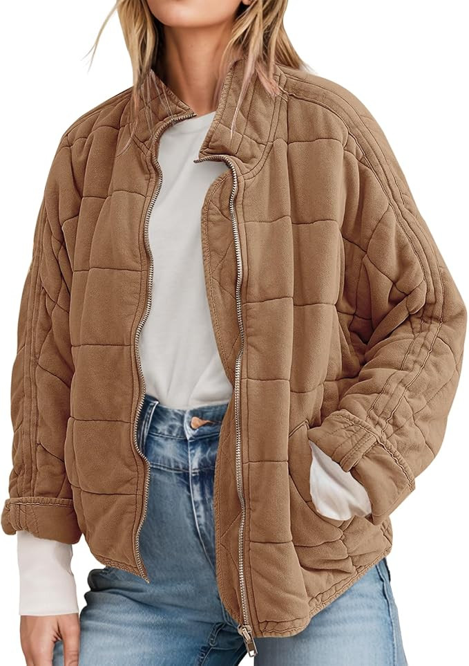 ETCYY Women's Causal Lightweight Quilted Jackets Long Sleeve Oversized Warm Winter Zip Up Coat wi... | Amazon (US)