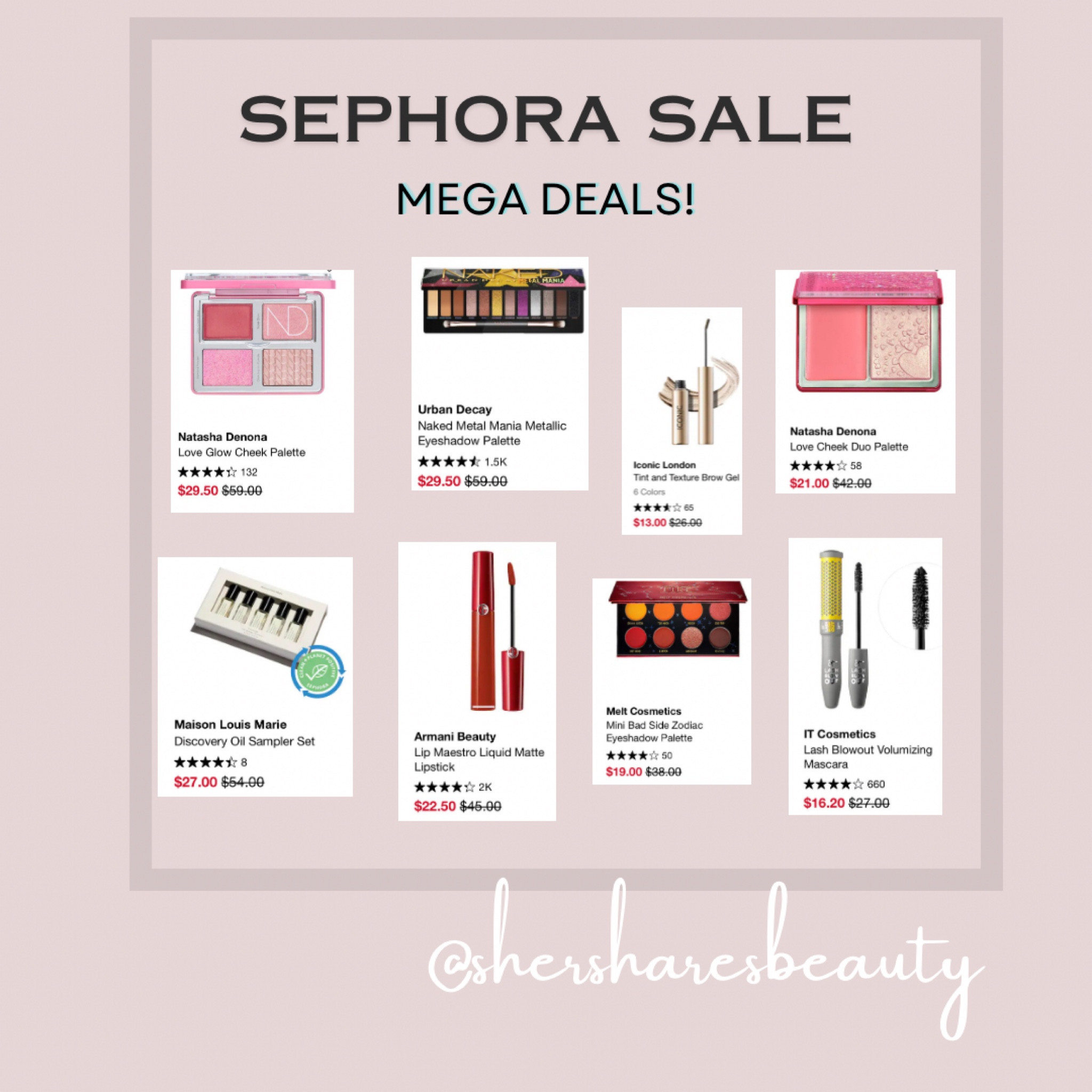 Sephora Sale Mega Deals: items heavily discounted including Natasha Denona, Urban Decay, Armani, IT Cosmetics and more! 

#LTKxSephora #LTKsalealert #LTKbeauty