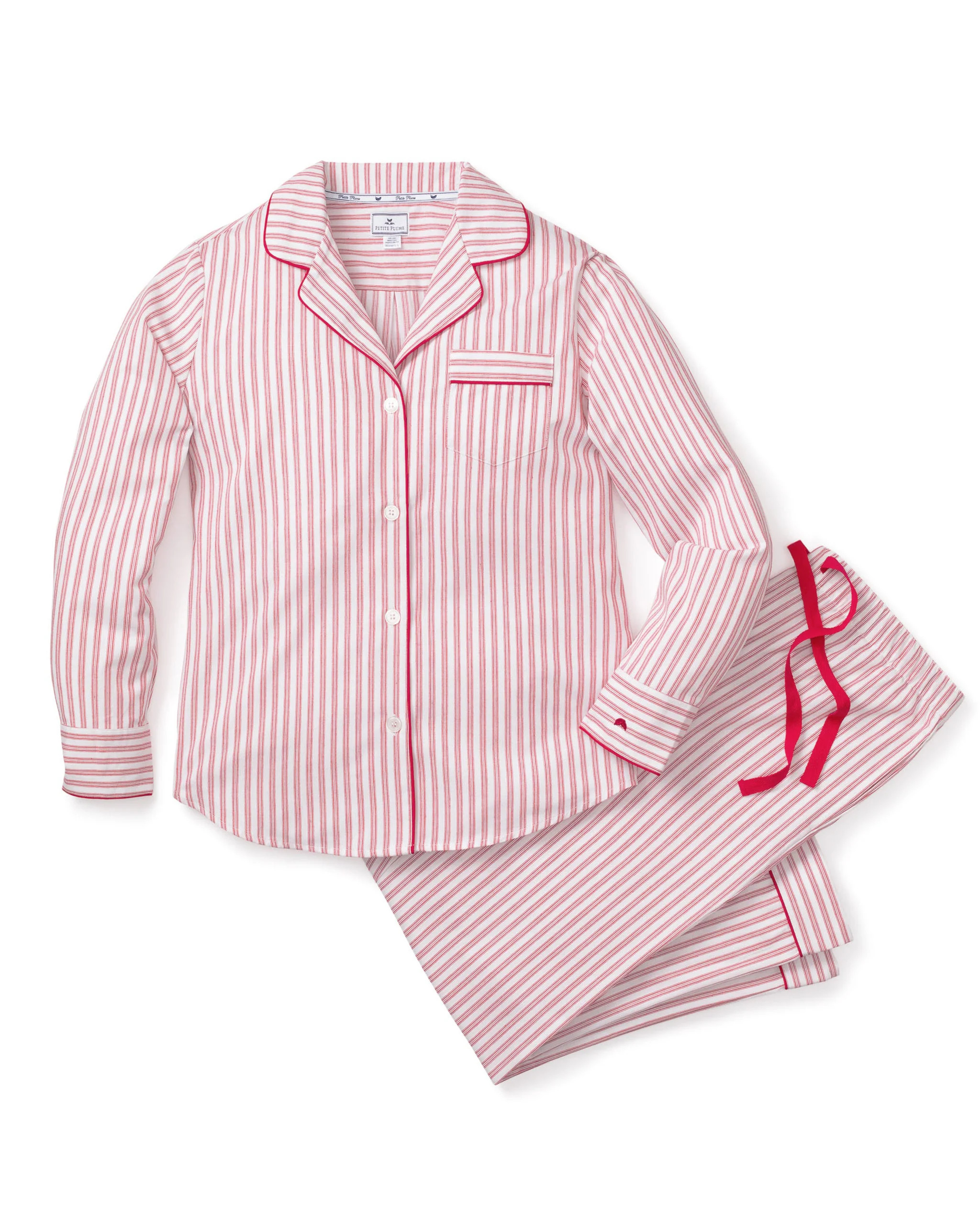 Women's Twill Pajama Set in Antique Red Ticking | Petite Plume