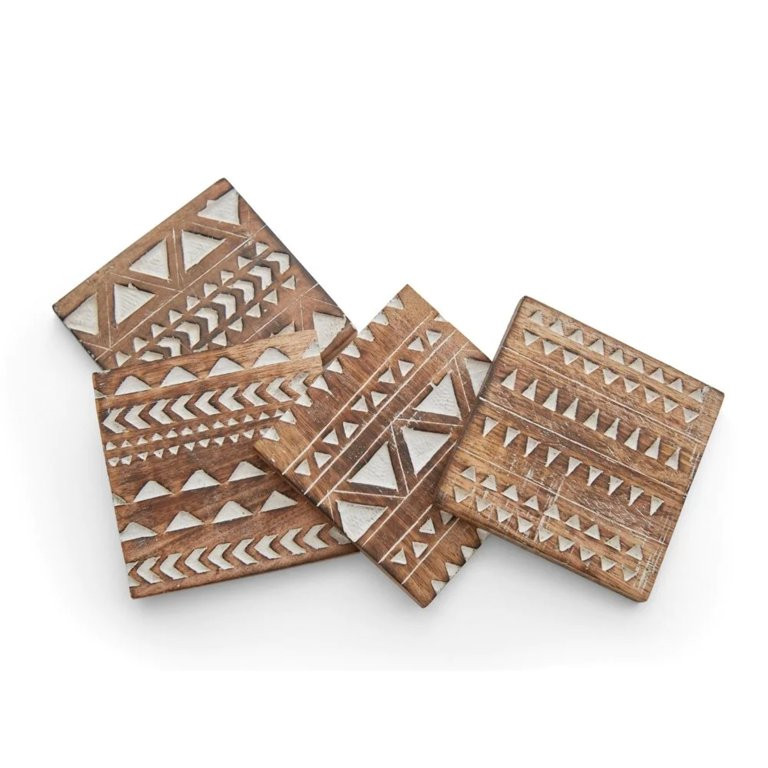 Etched Stripes Wood Coaster Set | Walmart (US)