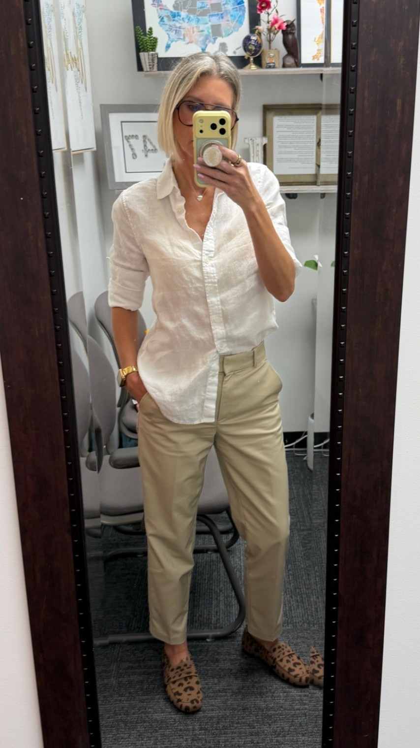 Linen button up from Quince. Great quality staple piece. I’m wearing an XS. 
Trousers from H&M. Fit tts I’m wearing a 4. 
My loafers are from Fitory. They’re super comfortable!! They do run large.

#LTKootd #LTKgrwm #LTKWorkwear