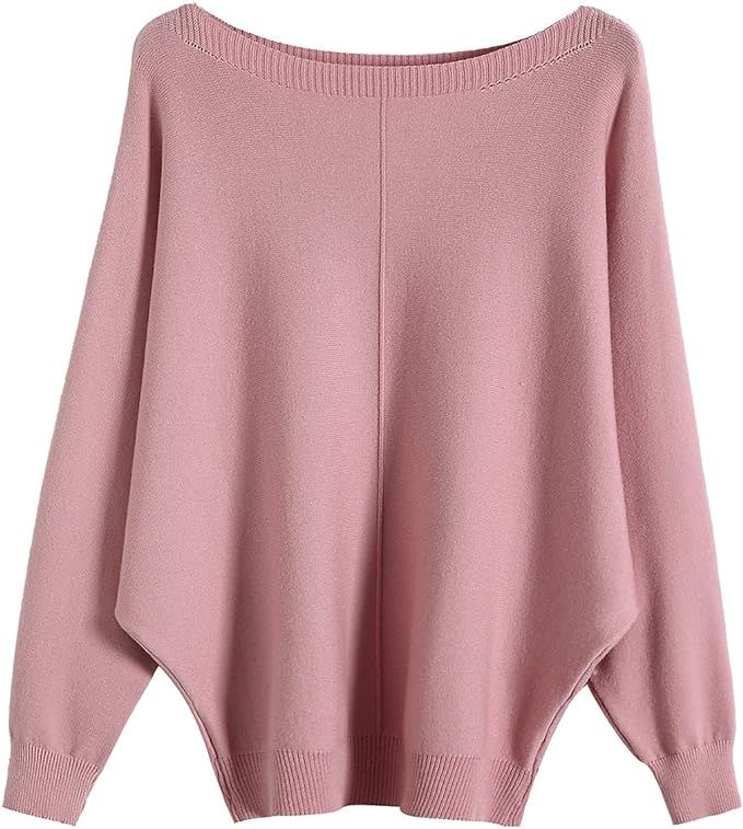 GABERLY Boat Neck Batwing Sleeves Dolman Knitted Sweaters and Pullovers Tops for Women | Amazon (US)