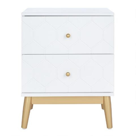 Clover White And Gold Wood Honeycomb Nightstand With Drawers | World Market