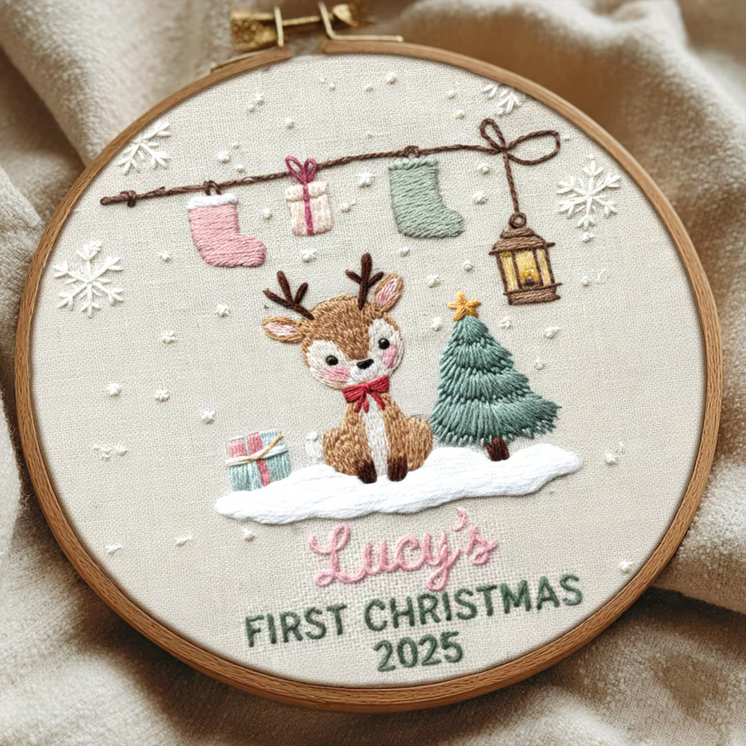 Personalized Baby’s First Christmas Embroidery Hoop Ornament, Baby Embroidered Keepsake, Name H... | Etsy (US)