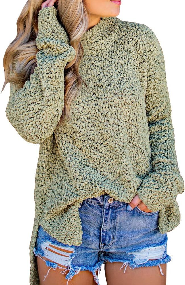 Imily Bela Womens Fuzzy Knitted Sweater Sherpa Fleece Side Slit Full Sleeve Jumper Outwears | Amazon (US)