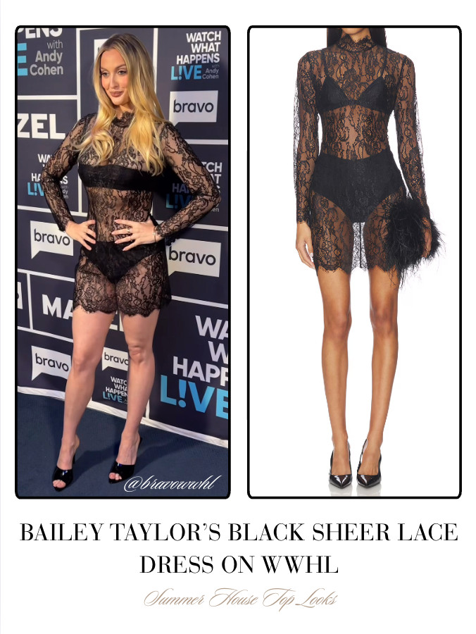 Bailey Taylor's Black Sheer Lace Dress on #WWHL 📸= @bravowwhl 

 