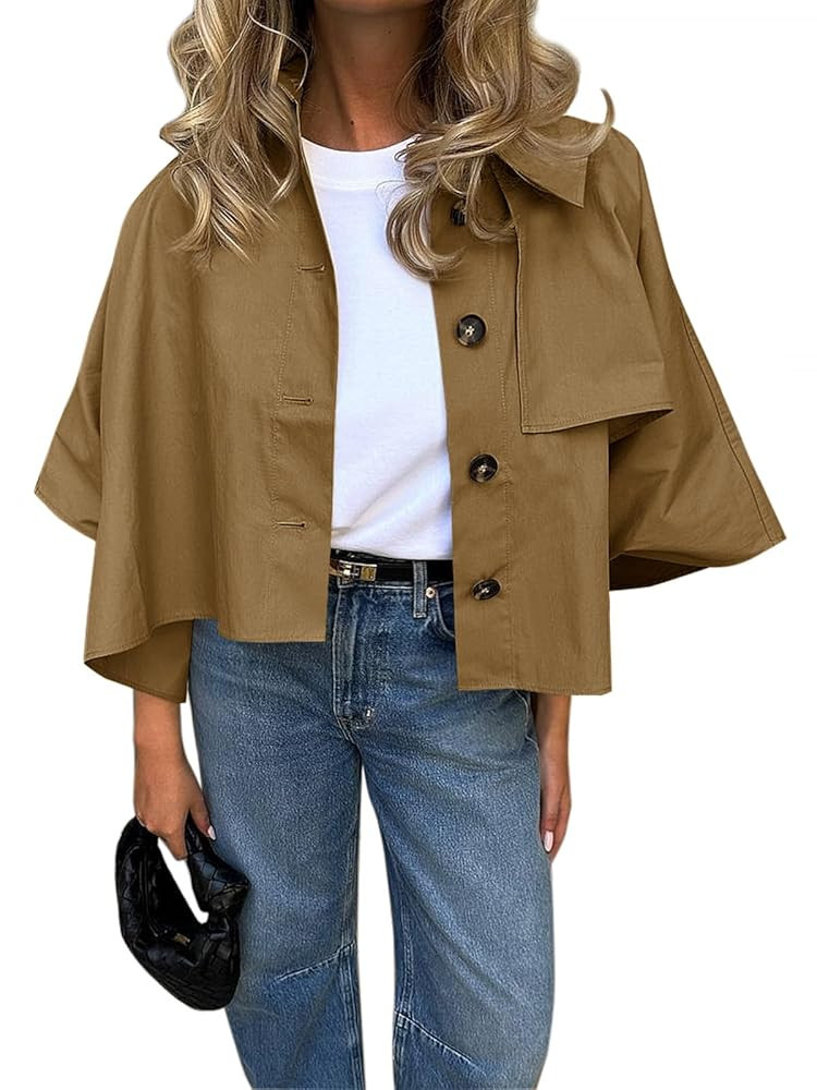 Cicy Bell Womens Oversized Cropped Trench Coats Single Breasted 3/4 Cape Sleeve Trendy Casual Jac... | Amazon (US)