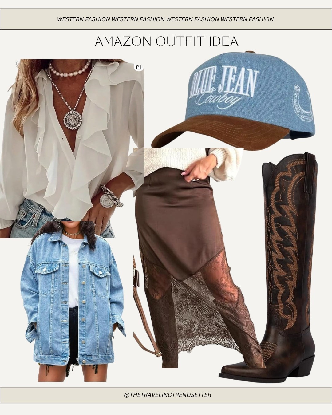 Amazon Western fashion outfit ideas - date night outfit in spa, Rodeo, fashion, summer outfits, denim, chocolate, brown lace, slip skirt, cowgirl, boots, trucker hat, white blouse, spring outfits, vacation


#LTKgrwm #LTKTravel #LTKootd