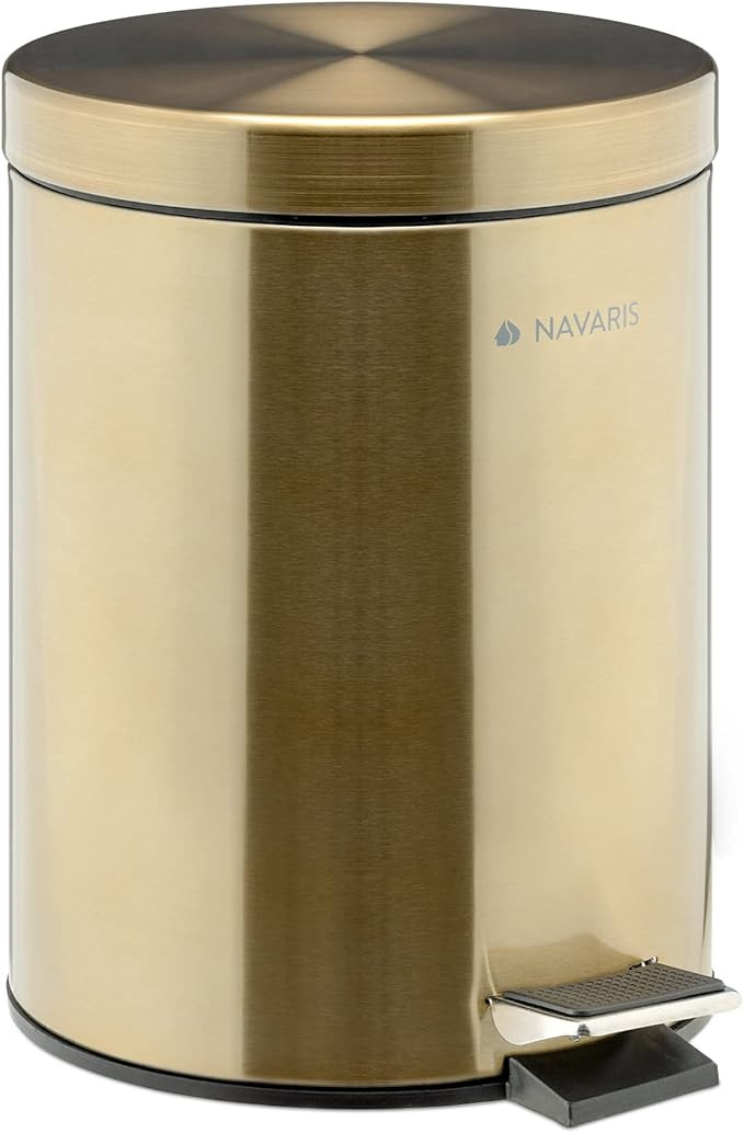 Navaris Small Gold Trash Can - 1.3 Gallon (5 Liter) Trash Can with Step Pedal, Lid and Removable ... | Amazon (US)