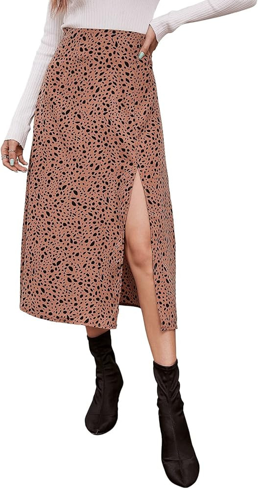 SweatyRocks Women's Casual High Waist Boho Printed Side Split A-Line Midi Skirt | Amazon (US)