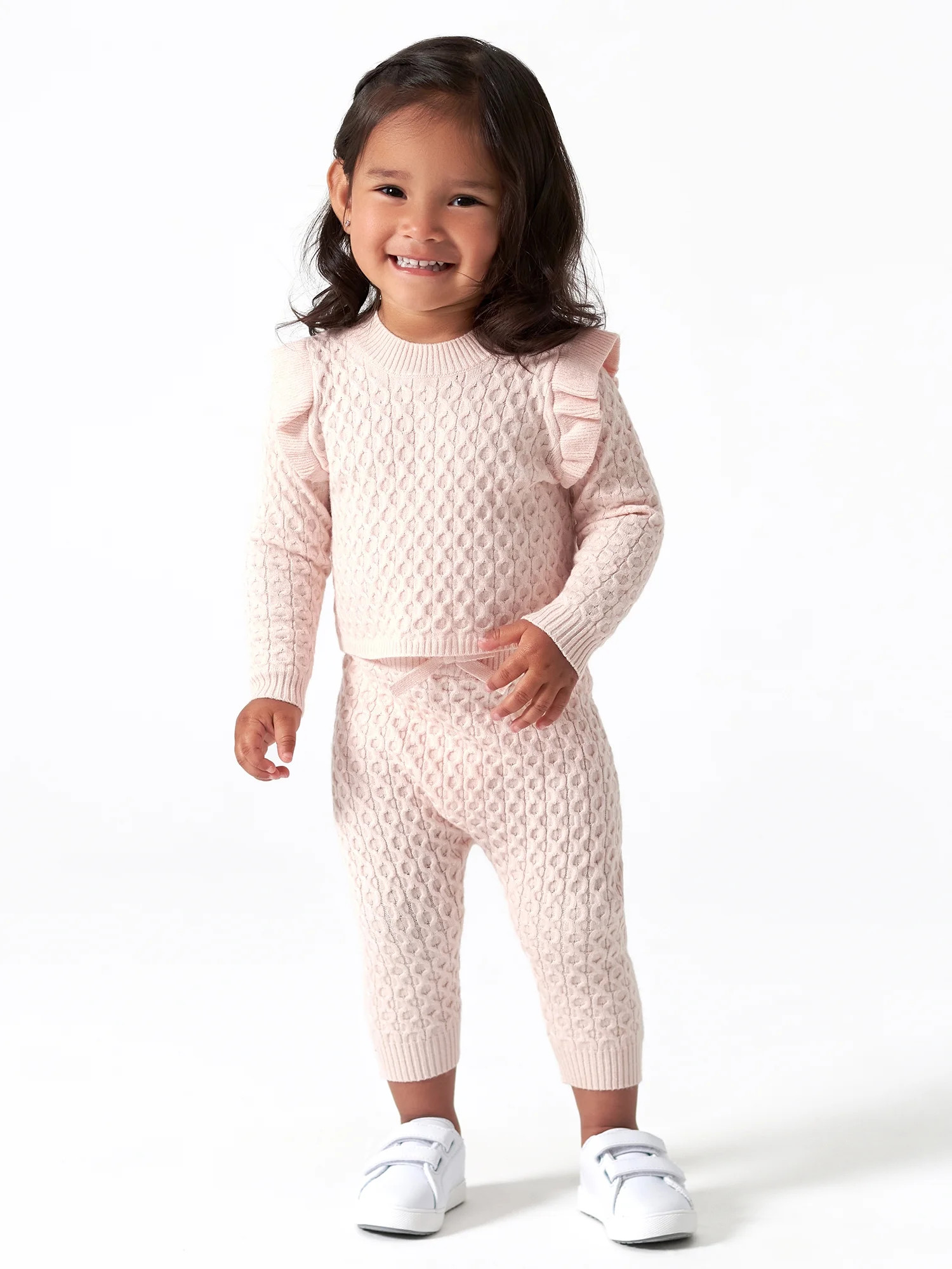 Modern Moments by Gerber Baby & Toddler Girl Cable Knit Ruffle Sweater & Pant, 2-Piece Outfit Set... | Walmart (US)