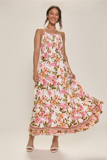 Lenora Ruched Floral Maxi Dress | Francesca's