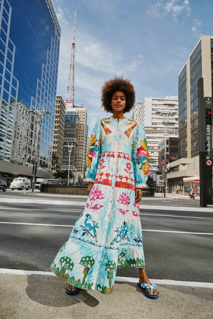 tie dye rainbow patchwork maxi dress | FarmRio (US)
