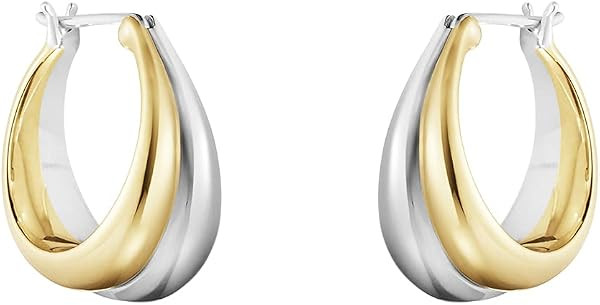 18K Two-tone Gold Silver Curve Earrings for Women | Light Weight Italian Design Click Top Pearl D... | Amazon (US)