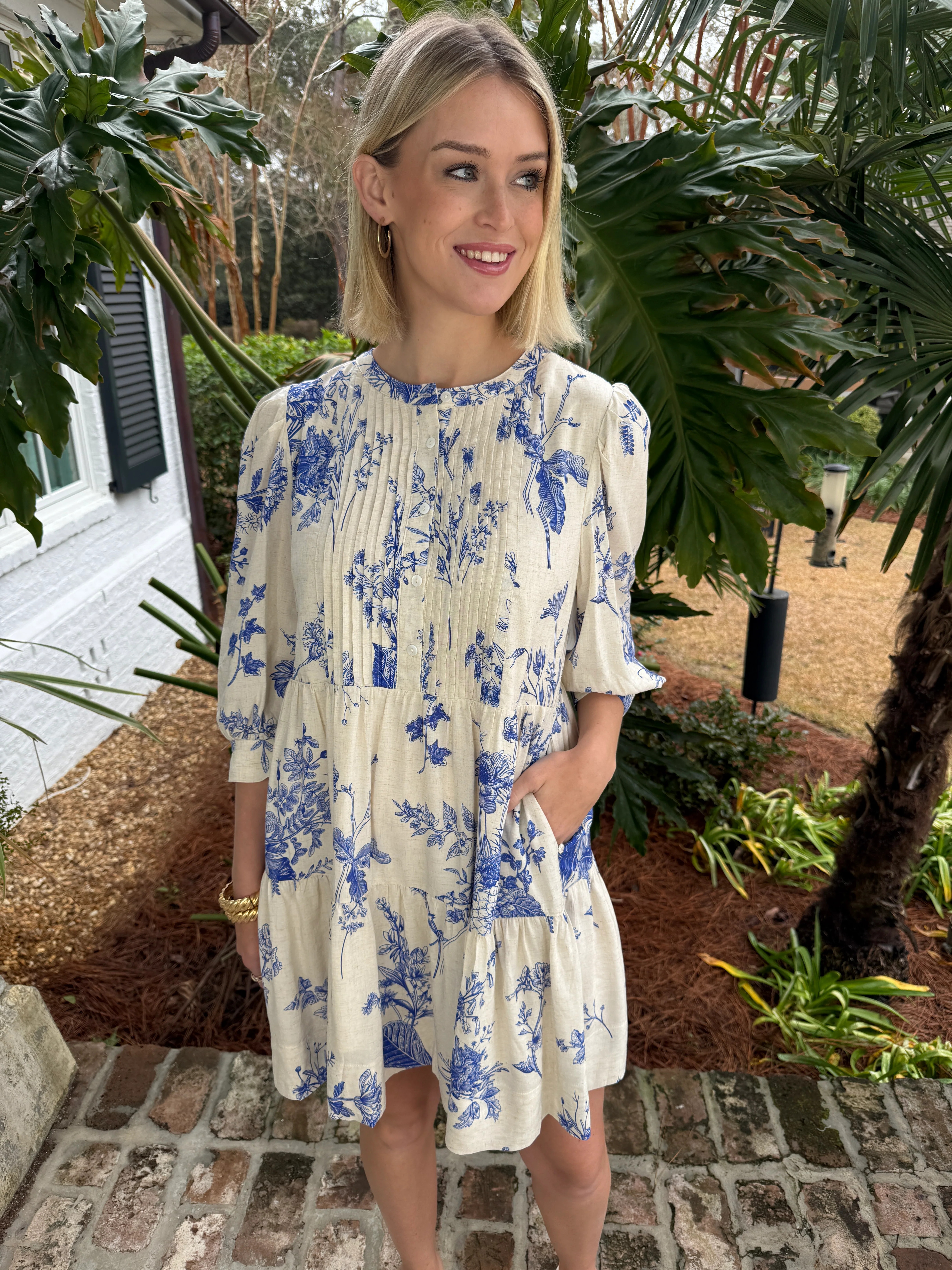 Blue Woodsy Floral Print Dress | Caroline Hill
