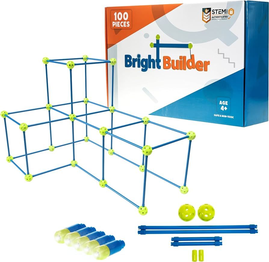 100 Pieces Fort Building Kit Plus 5 Light Set for Kids 4-8 - STEM Building DIY Educational Toy - ... | Amazon (US)