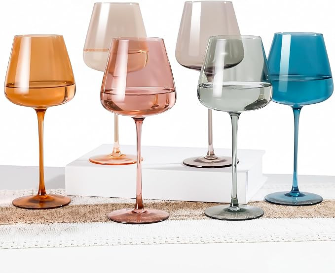 Colored Wine Glasses Set of 6, Hand Blown Large Colorful Wine Glass 18Oz, Lead-Free Premium Cryst... | Amazon (US)