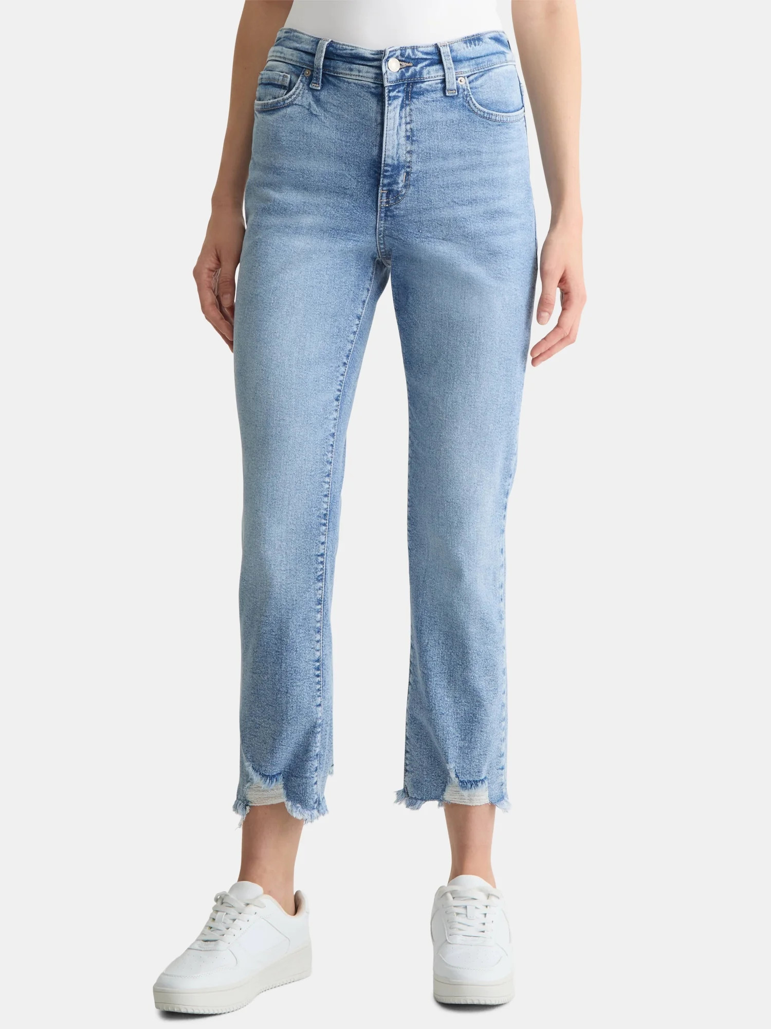 Time and Tru Women's High Rise Straight Leg Destructed Hem Jeans, Sizes 0-20 | Walmart (US)