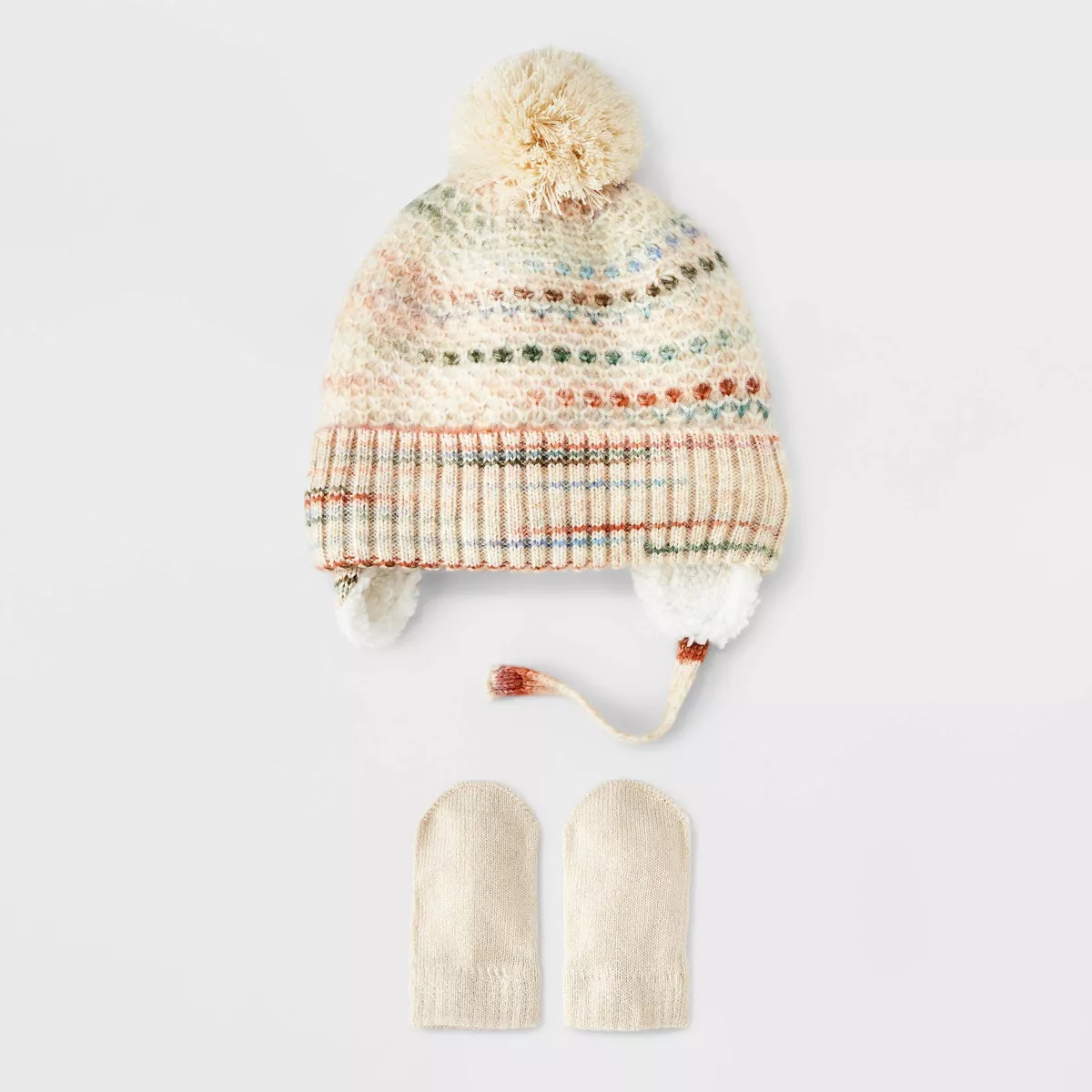 Baby Striped Pom Hat and Mitten Set - Cat & Jack™ Cream | Target