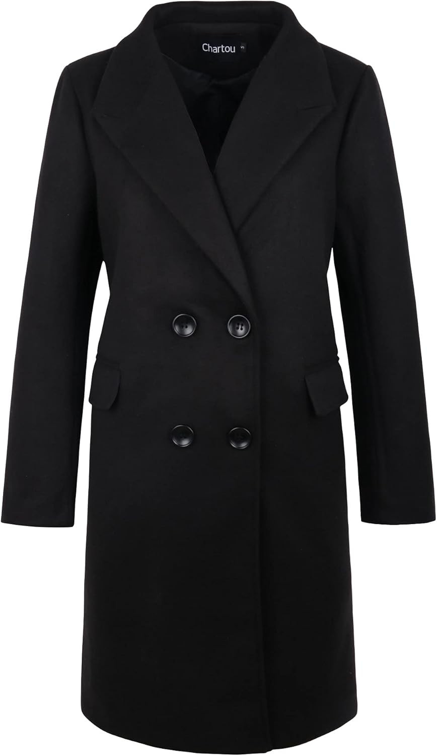 Chartou Women's Winter Oversize Lapel Collar Woolen Plaid Double Breasted Long Peacoat Jacket | Amazon (US)