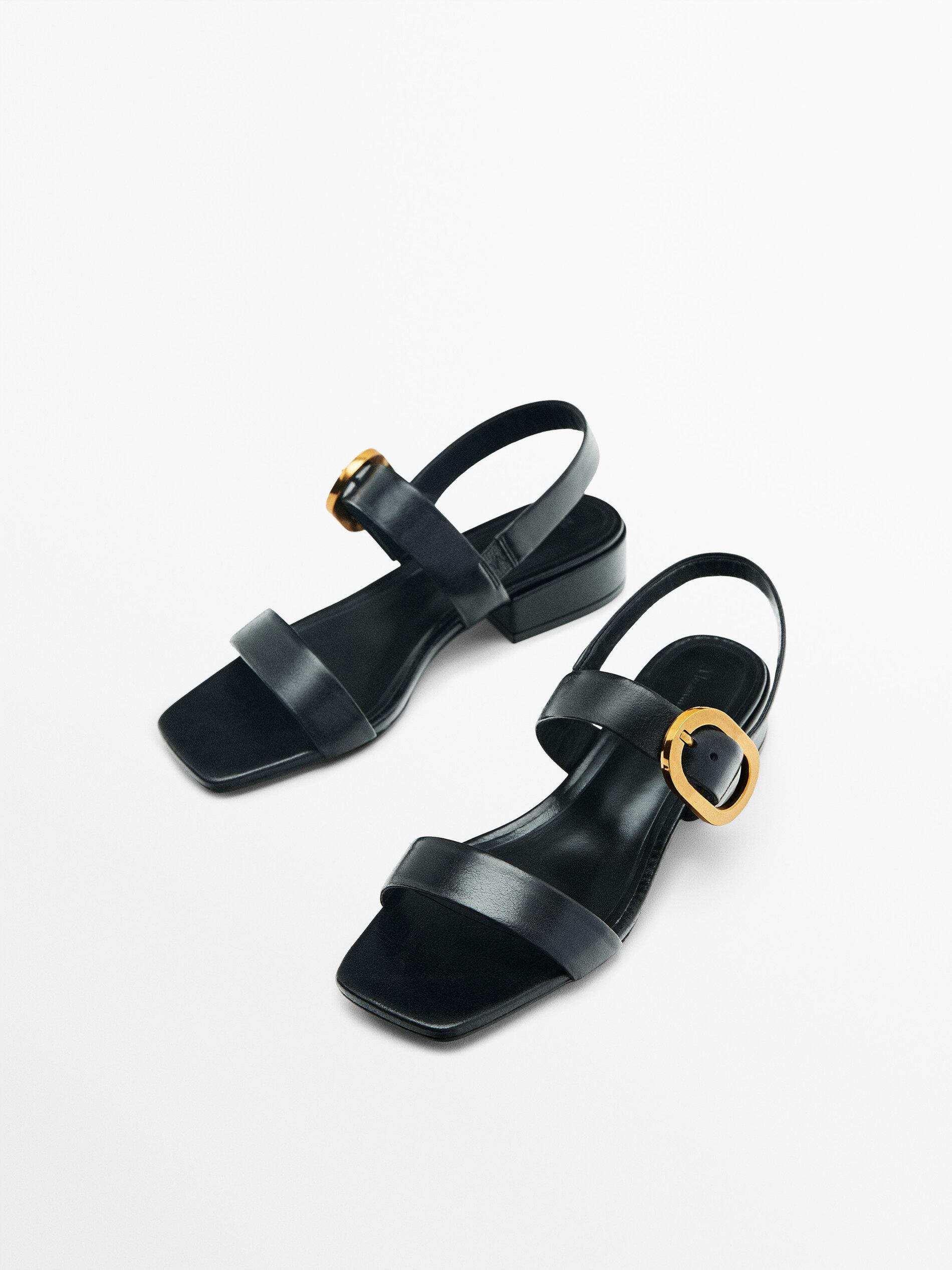 Leather high-heel sandals with buckle detail | Massimo Dutti US