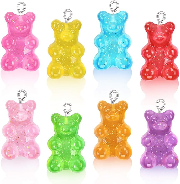 16 Pieces Resin Gummy Bear Pendant, 8 Colors Glitter Candy Gummy Charms Resin Pendant DIY Necklac... | Amazon (US)
