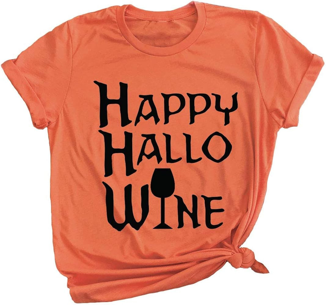 Happy Hallo Wine Halloween Drinking Premium Tee T-Shirt | Amazon (US)