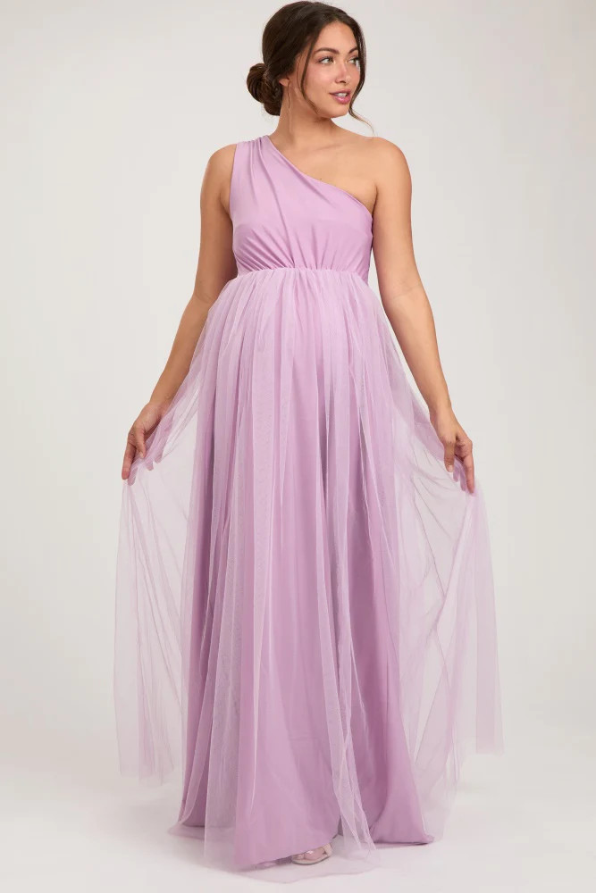 Lavender One Shoulder Tulle Maternity Maxi Dress | PinkBlush Maternity