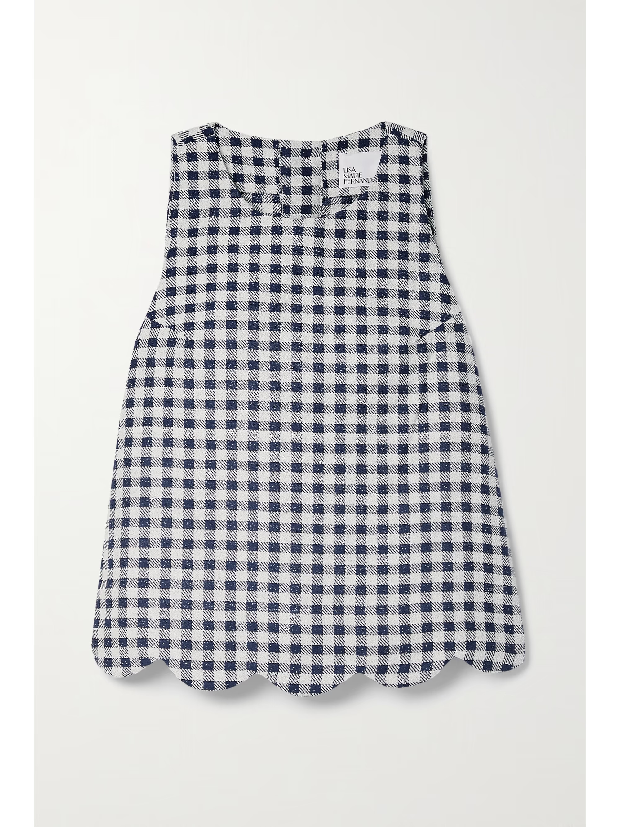 Navy Scalloped checked cotton-blend bouclé top | LISA MARIE FERNANDEZ | NET-A-PORTER | NET-A-PORTER (US)